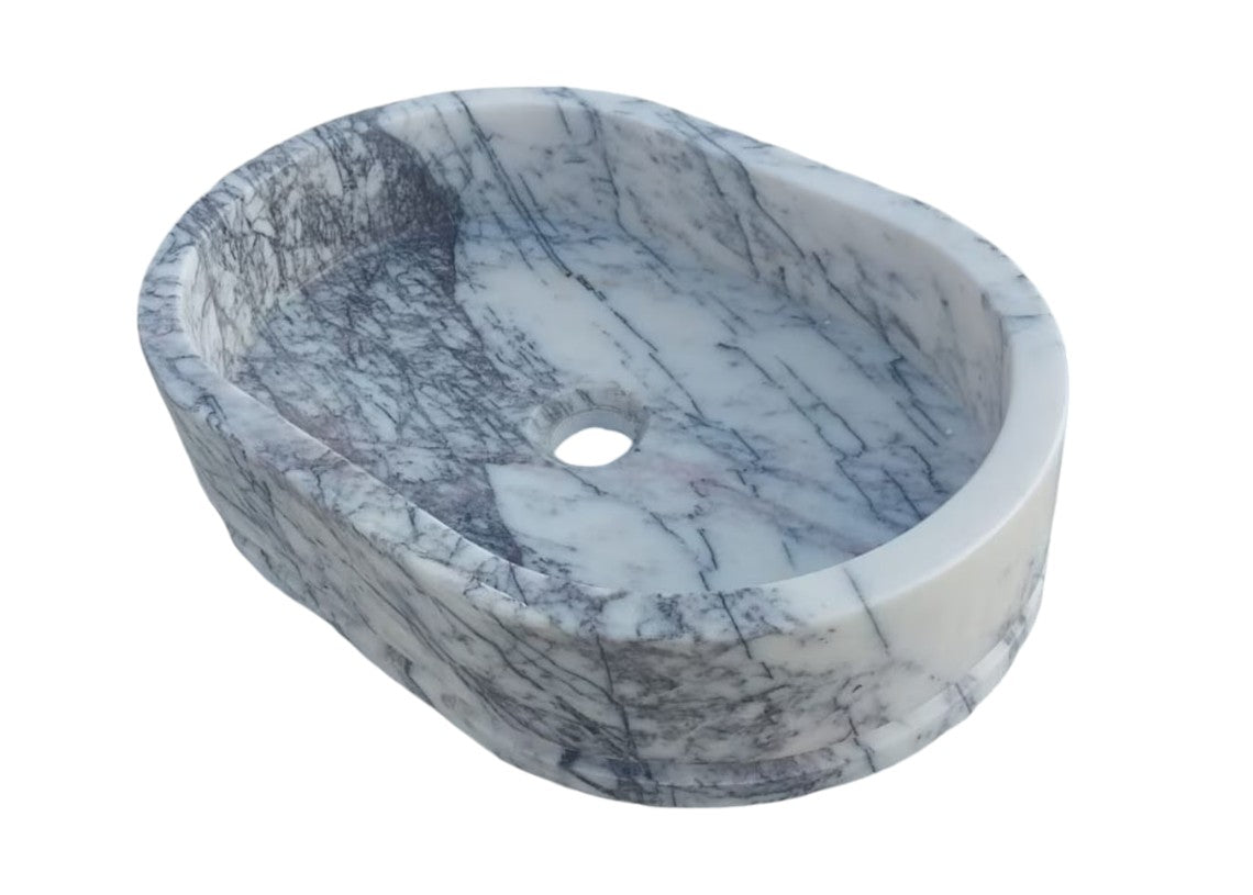 New York Marble Ellipse Shaped Wall-mount Bathroom Sink (W)13.5" (L)19.6" (H)5"