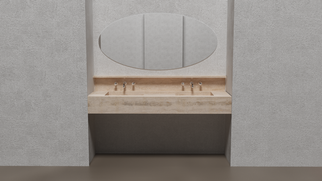 HANDCRAFTED CUSTOM TRAVERTINE DOUBLE SINK (TR-133)