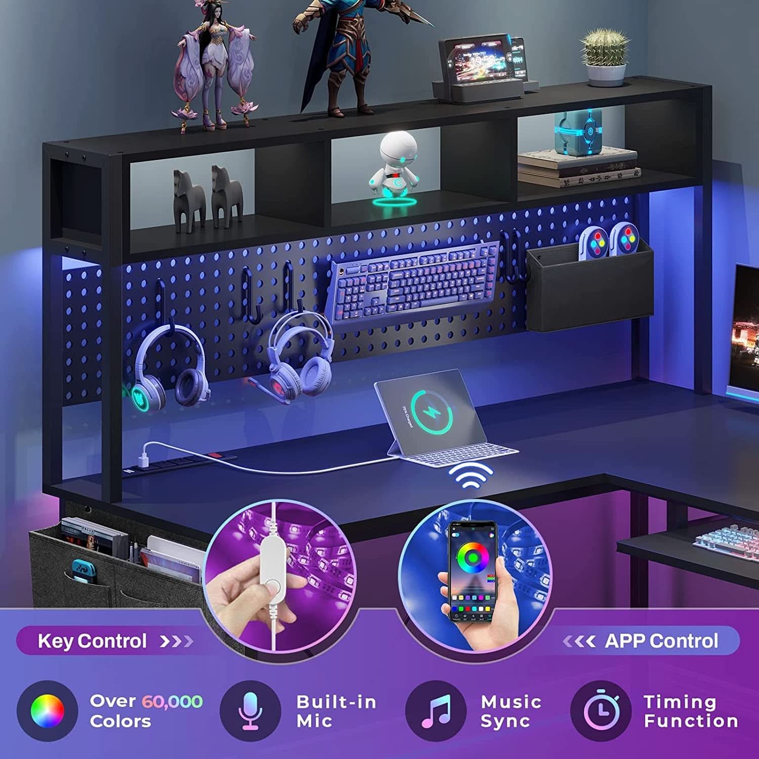 Reversible L Shaped Gaming Desk With Power Outlet