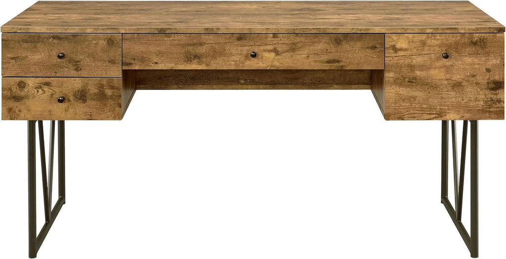 Rustic 63 Inch Writing Desk with Four Storage Drawers