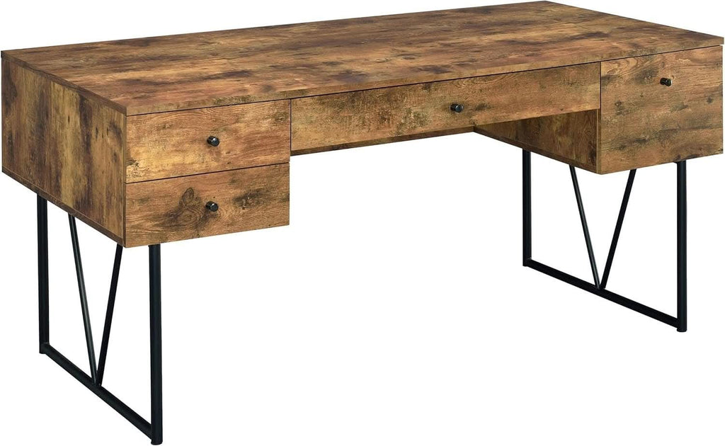 Rustic 63 Inch Writing Desk with Four Storage Drawers