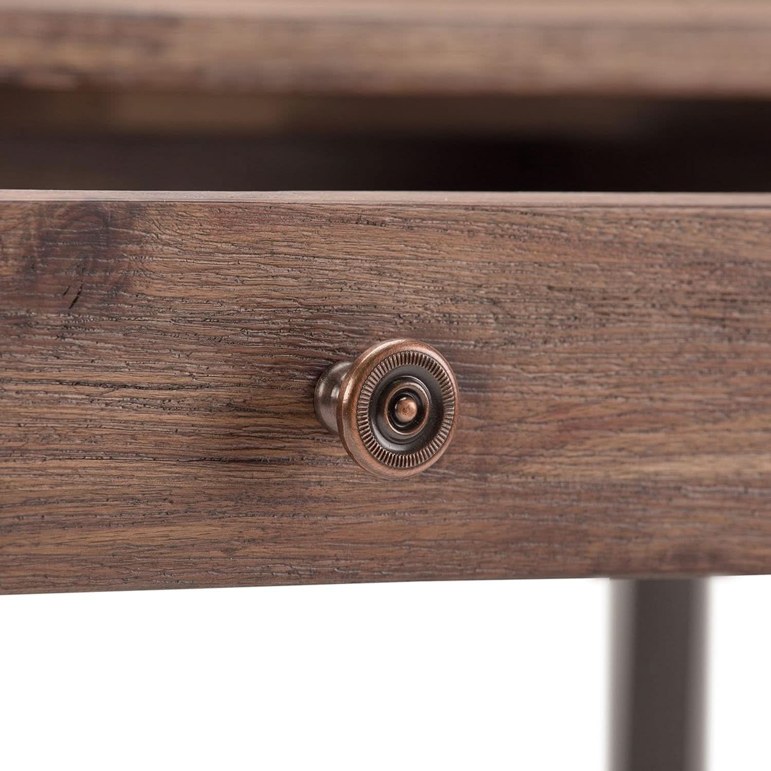 Rustic Acacia Wood and Metal Writing Desk with Drawers