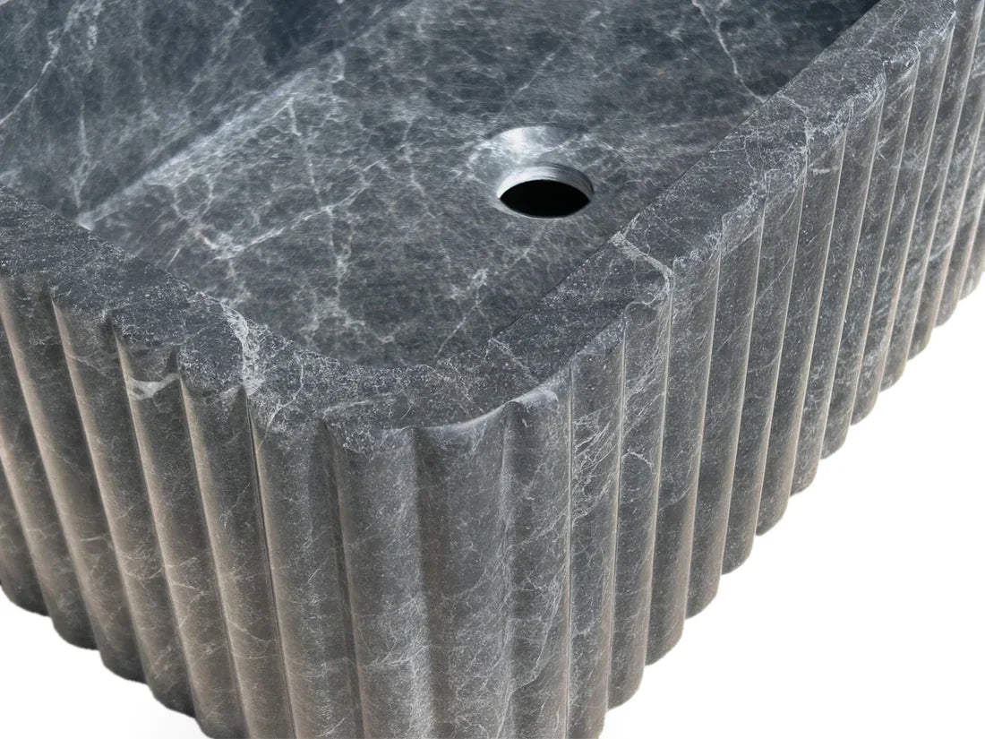 Sirius Black Marble Wall-mount Bathroom Sink Ribbed with 4" Backsplash