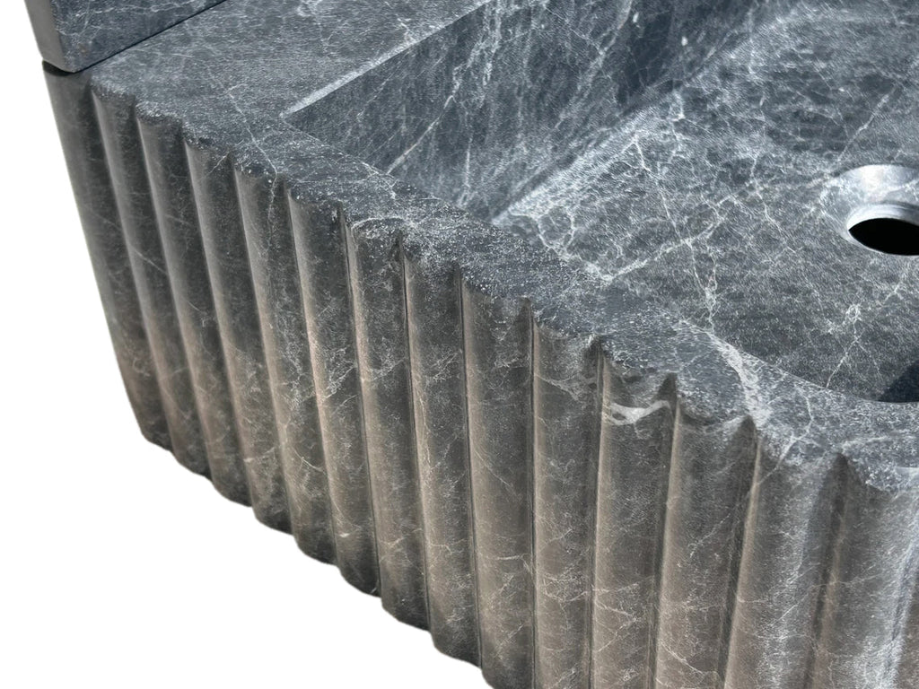 Sirius Black Marble Wall-mount Bathroom Sink Ribbed with 4" Backsplash