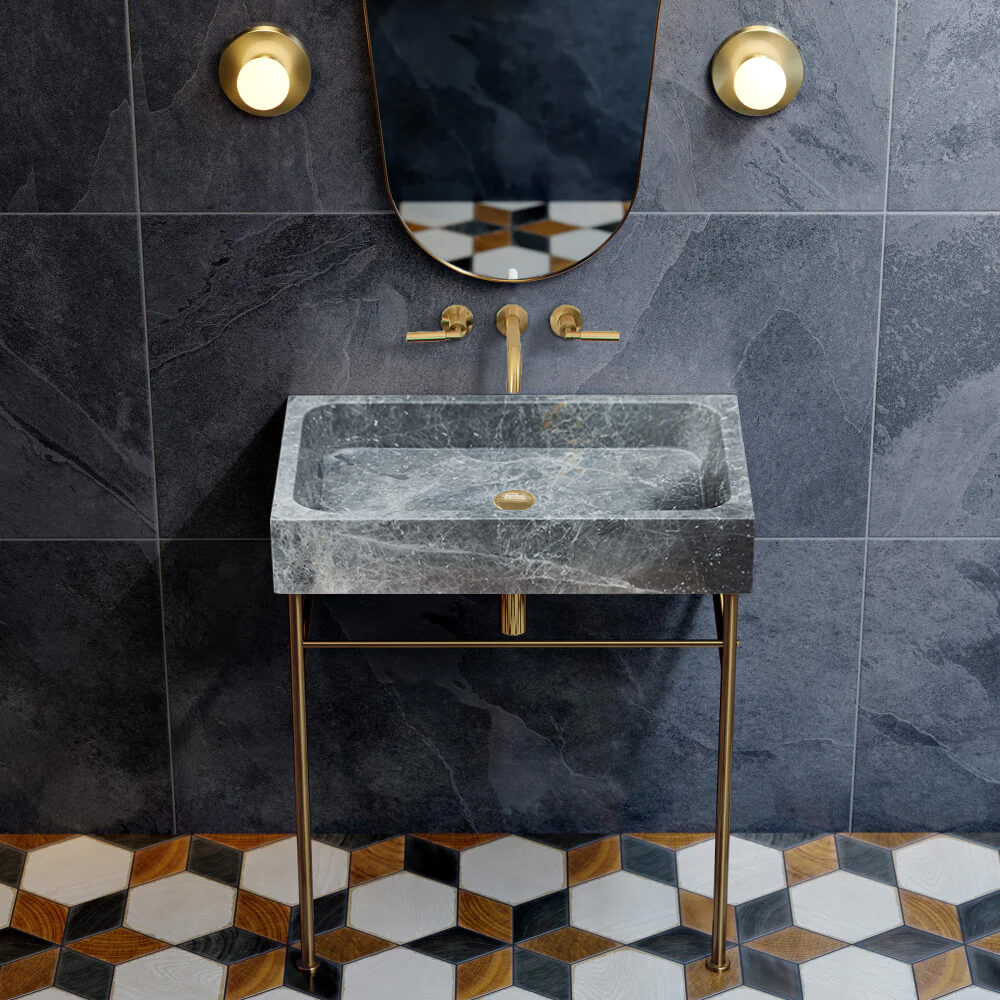 Sirius Gray Marble Rectangular Above Vanity Bathroom Sink (W)15" (L)24" (H)5" - In Stock
