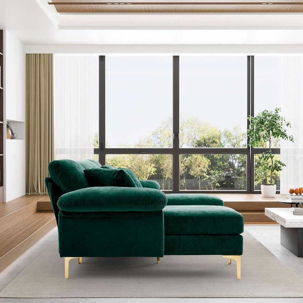 Emerald Green U-Shaped Sectional Sofa with Ottoman