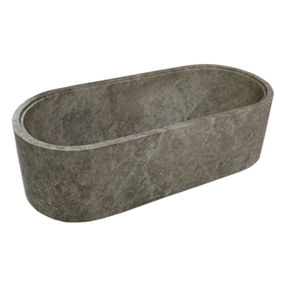 Tundra Gray Marble Bathtub Hand-carved from Solid Marble Block (W)29.5" (L)67" (H)19.5"