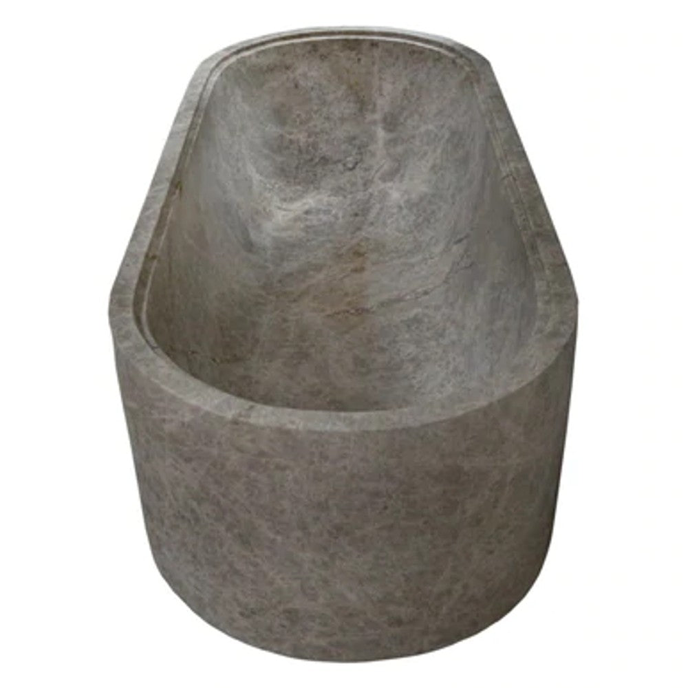 Tundra Gray Marble Bathtub Hand-carved from Solid Marble Block (W)29.5" (L)67" (H)19.5"