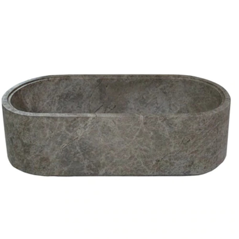 Tundra Gray Marble Bathtub Hand-carved from Solid Marble Block (W)29.5" (L)67" (H)19.5"