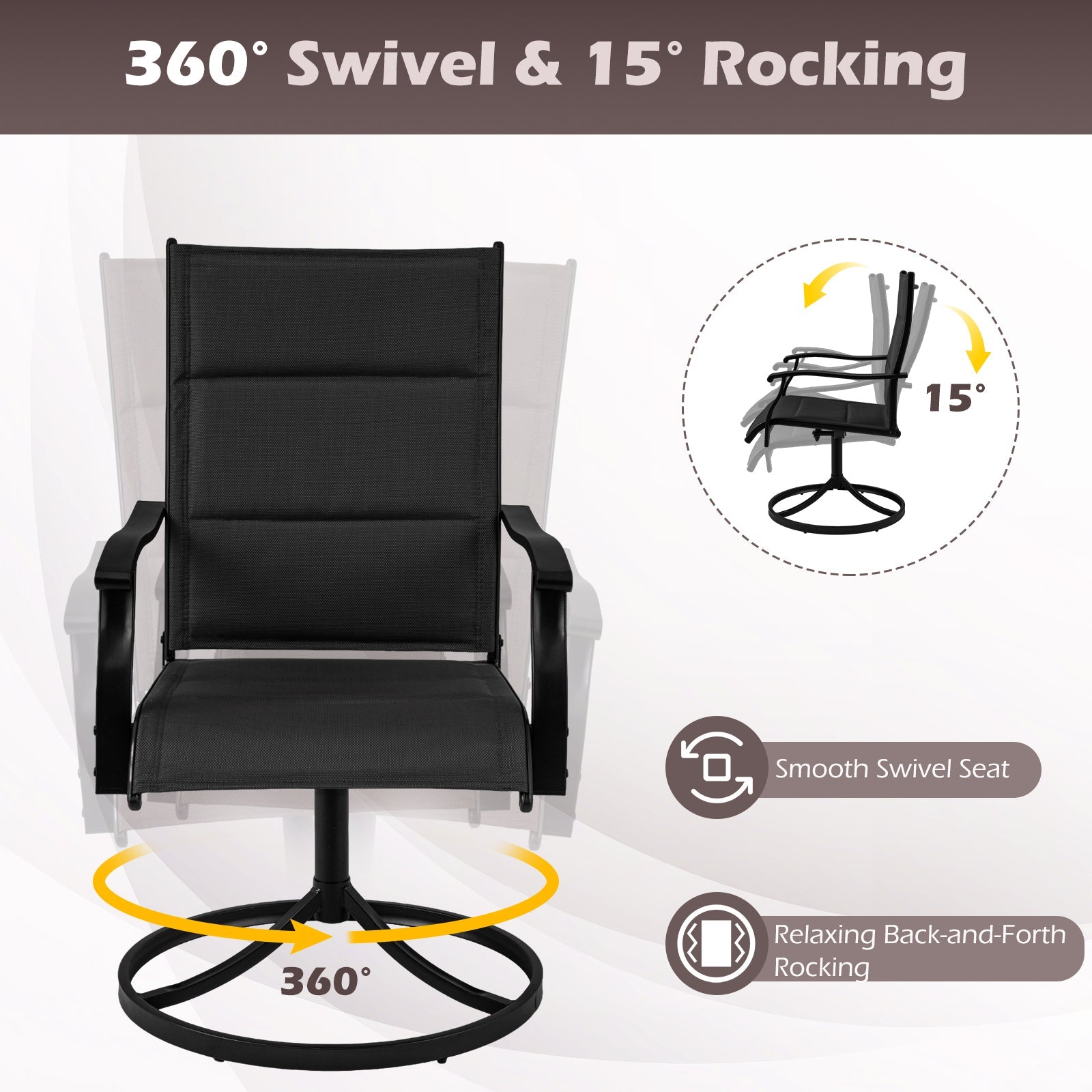 5 Pieces Outdoor Dining Set with 4 Swivel Chairs and 36 Inch Square Patio Table